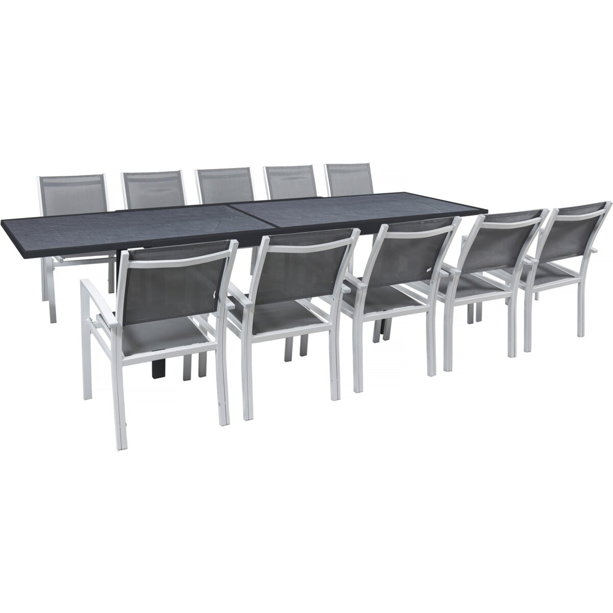 Table extensible et chaises de jardin en aluminium "Lagos" - 200/320 x 105 x 76 cm - 10 places - Gris foncé