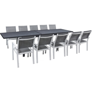 Table extensible et chaises de jardin en aluminium "Lagos" - 200/320 x 105 x 76 cm - 10 places - Gris foncé