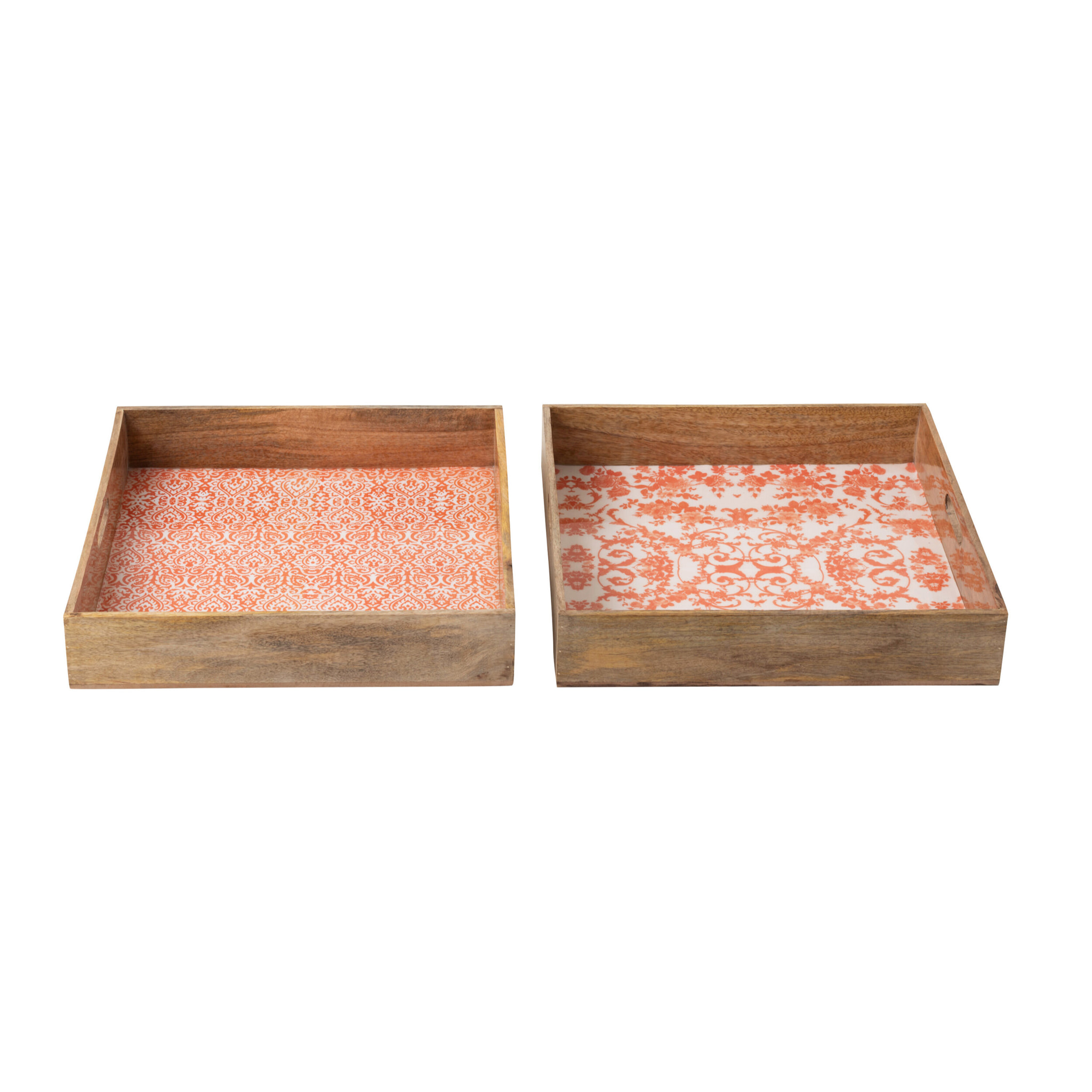 J-Line Plateau Carré - bois - orange/blanc - 2 pièces