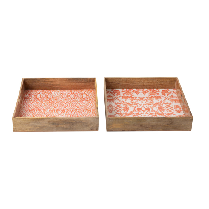 J-Line Plateau Carré - bois - orange/blanc - 2 pièces