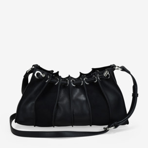 Bolso de hombro negro plisado con cierre imán