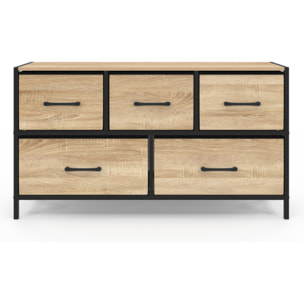 Commode Iris 5 tiroirs en bois et tissu