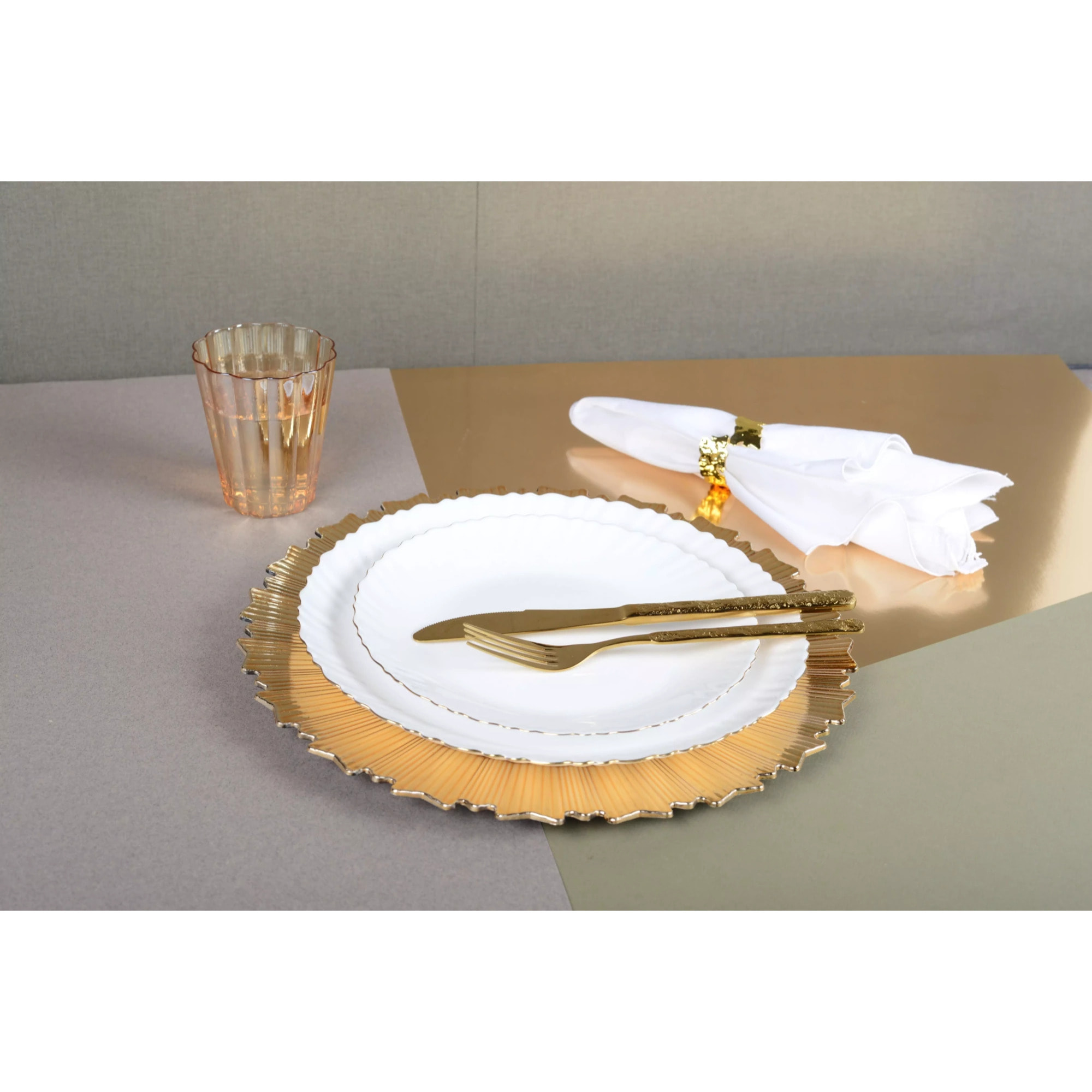 Lot de 6 Assiette plate blanche bord doré