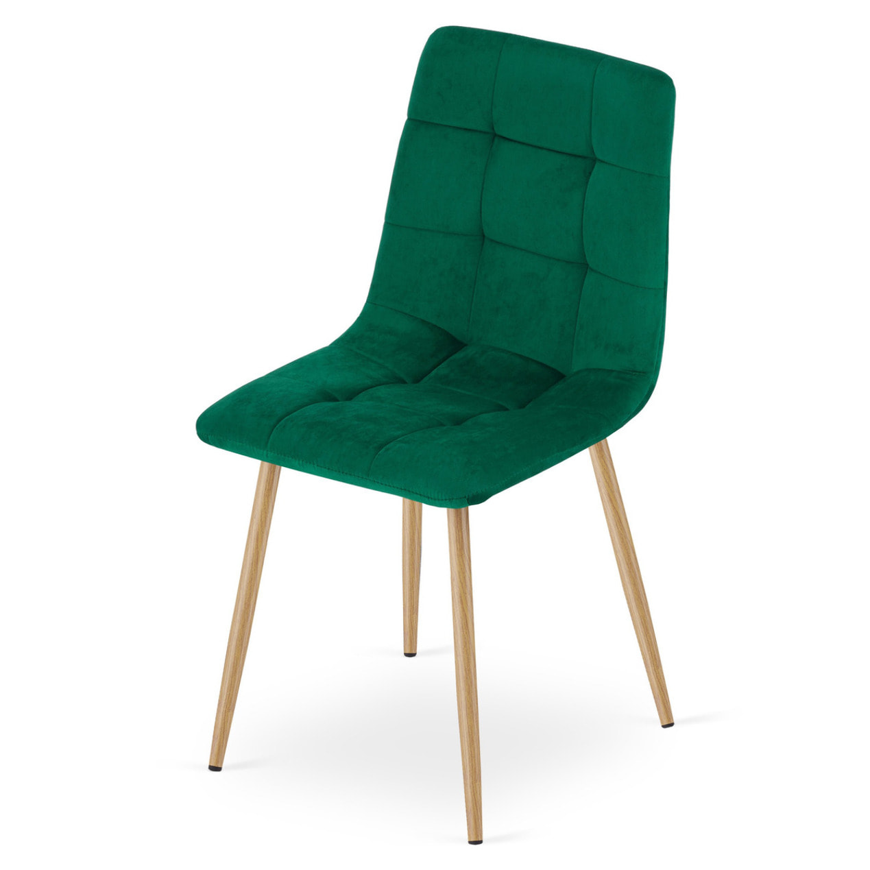 Sedia Kara in Velluto Verde Scuro con Gambe Effetto Rovere
