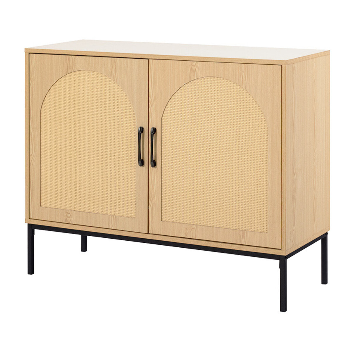 Nagato - buffet bas - cannage et effet bois - 2 portes - 100 cm - Bois / Noir