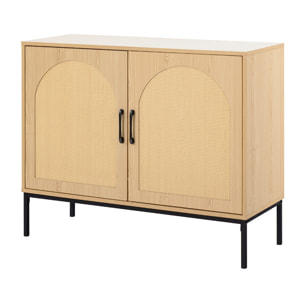 Nagato - buffet bas - cannage et effet bois - 2 portes - 100 cm - Bois / Noir