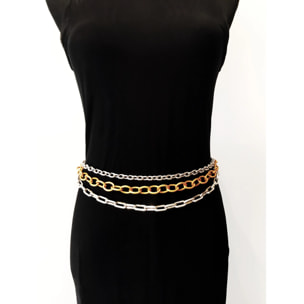 Cinturón cadena plata naranja triple "Rock-color"