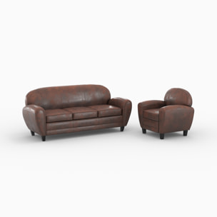 Ensemble canapé et fauteuil marron vieilli 4 places - Club