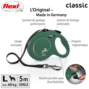 Laisse New Classic S Tape 5 m Olive green Flexi CL10T5-251-O-20