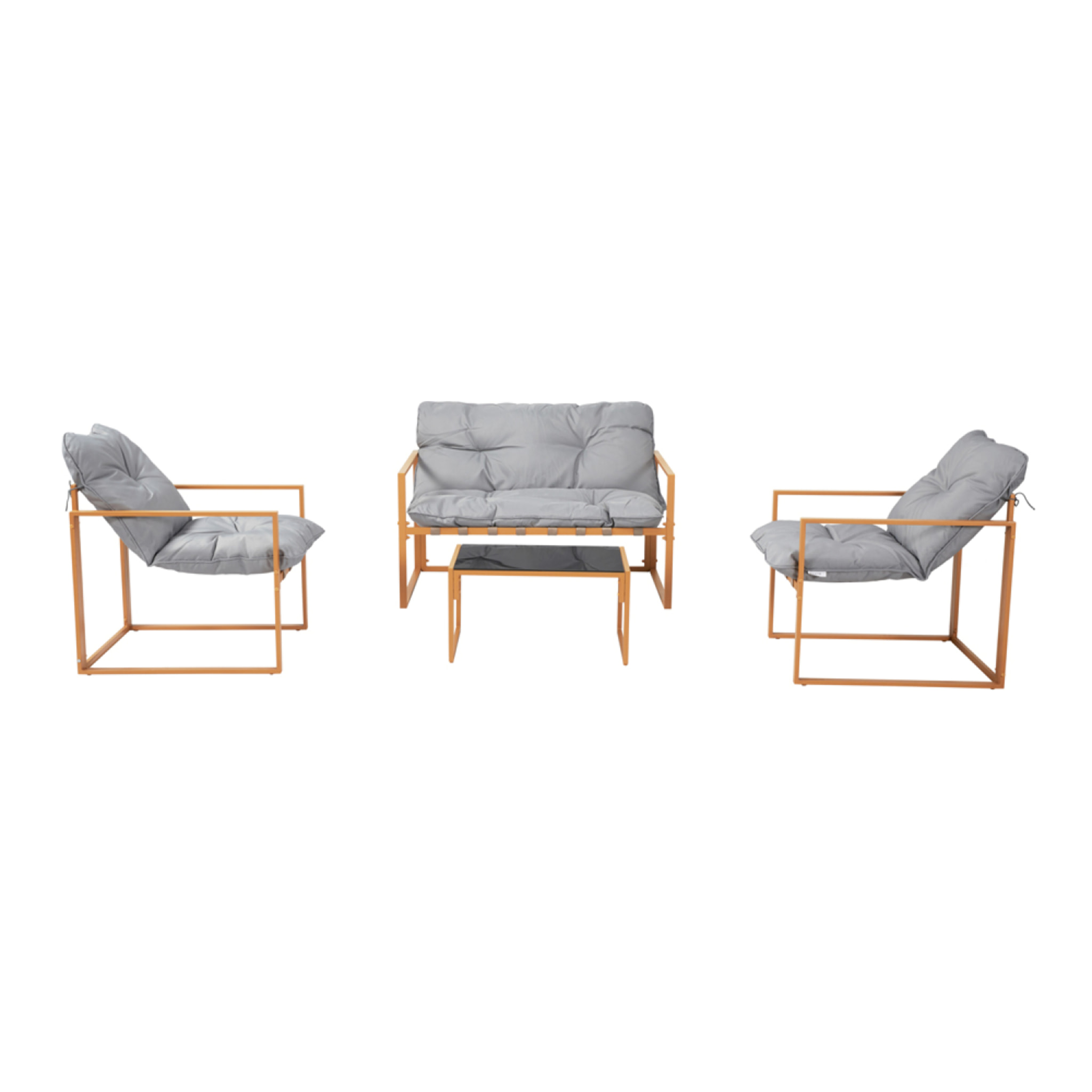 LANA Salon de jardin 4 places contemporain brun et coussins gris