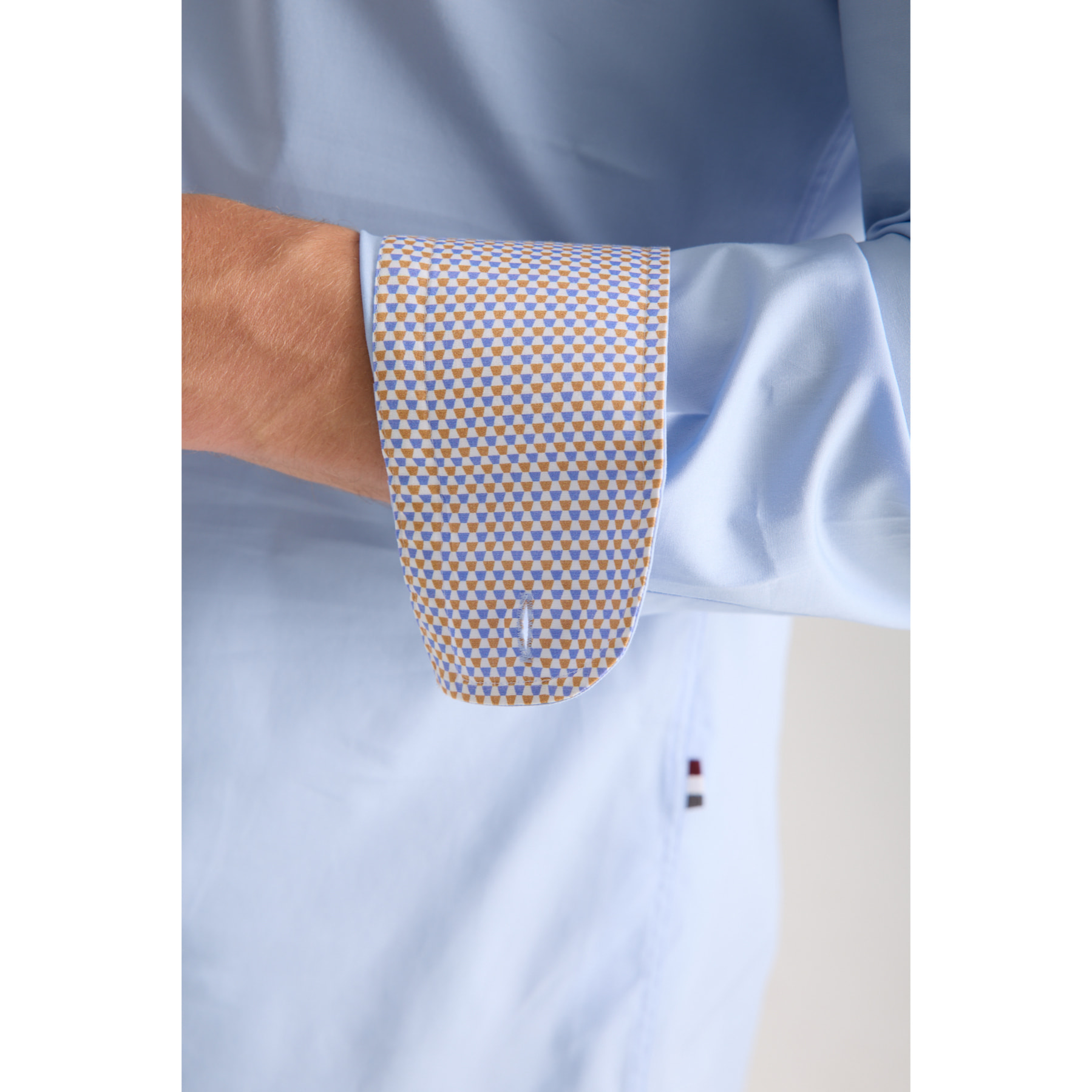 camicia uomo 1 bottone button down slim Popeline Stretch Unito Celeste