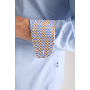 camicia uomo 1 bottone button down slim Popeline Stretch Unito Celeste