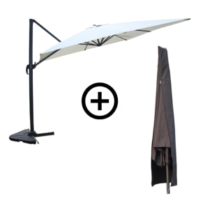 Parasol  rectangulaire 3x4m déporté rotatif écru avec housse NAVIA