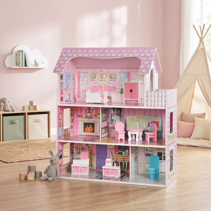 Maison de poupée LED en bois jeu d'imitation grand réalisme avec acessoires