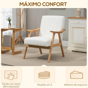 Butaca de Salón Sillón Relax Estilo Nórdico Tapizado en Terciopelo con Asiento y Respaldo Acolchados Patas de Madera para Oficina Dormitorio 68x74x82 cm Crema