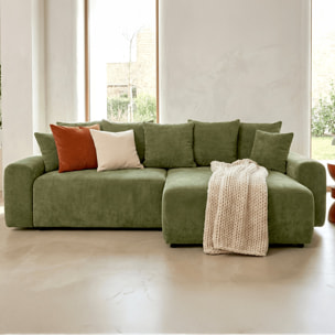 Canapé d'angle convertible réversible 4 places avec coffre de rangement en tissu chenille - MONCEAU