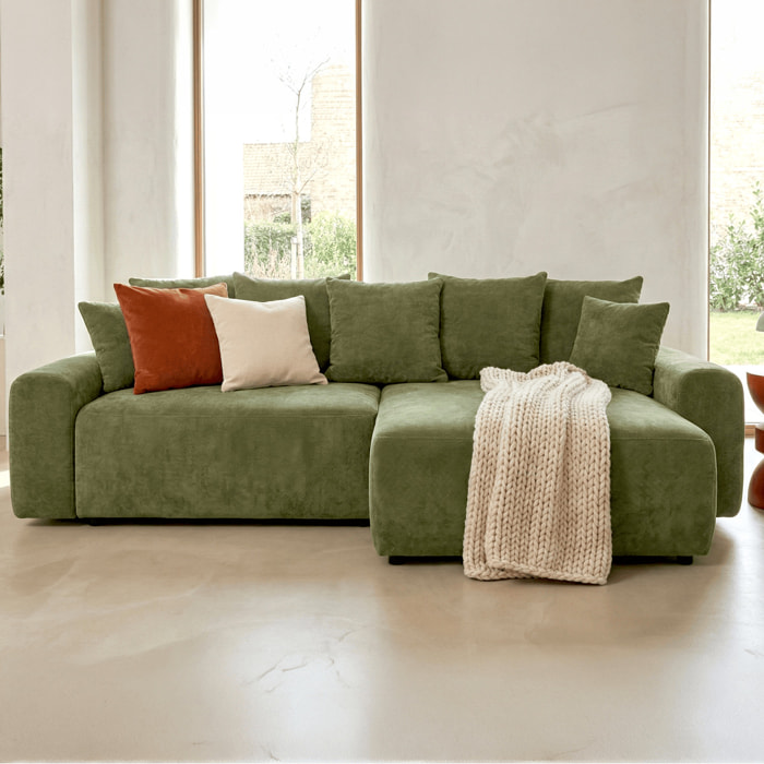 Canapé d'angle convertible réversible 4 places avec coffre de rangement en tissu chenille - MONCEAU