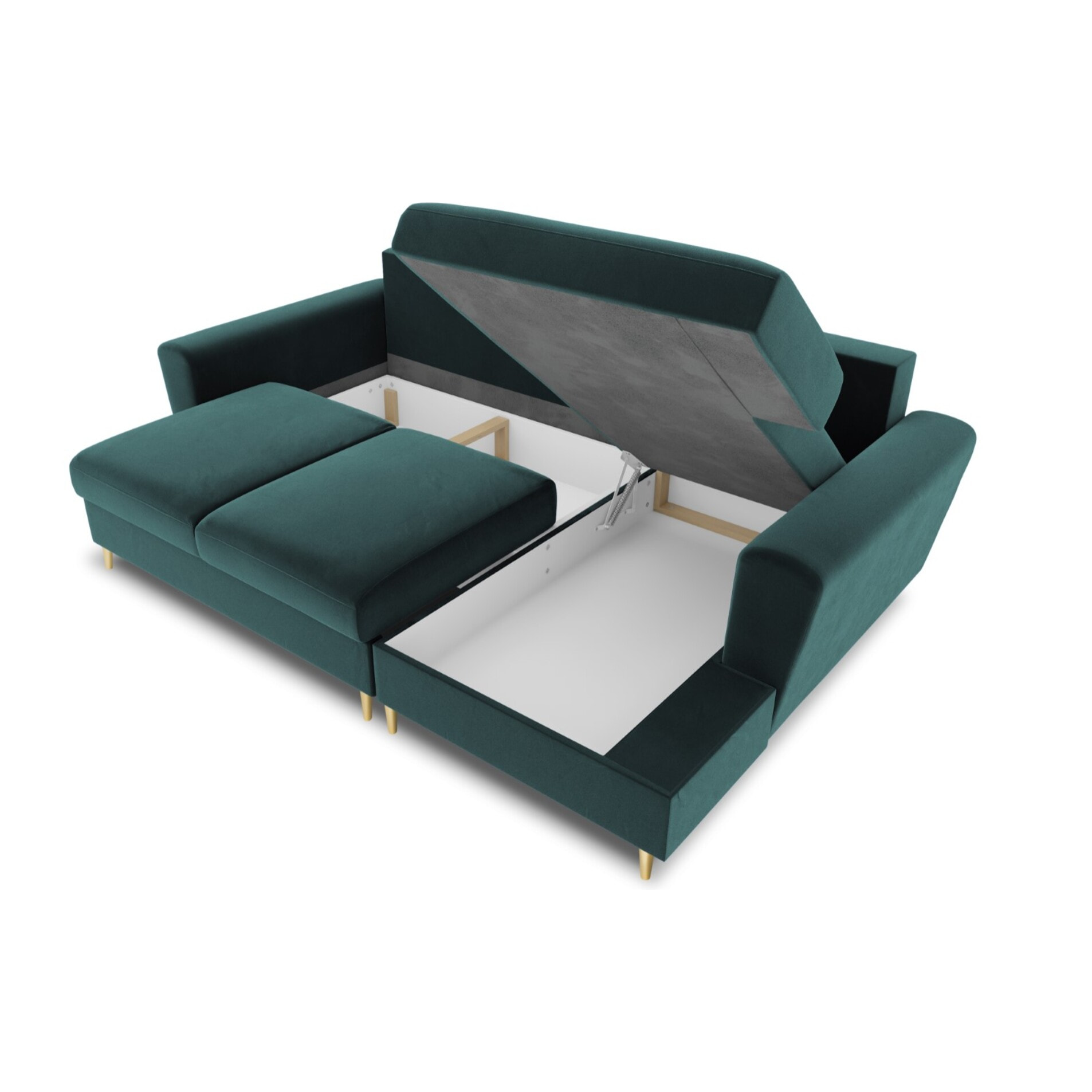 Canapé d'angle droit convertible avec coffre de rangement "Kyoto" 4 places en velours pétrole