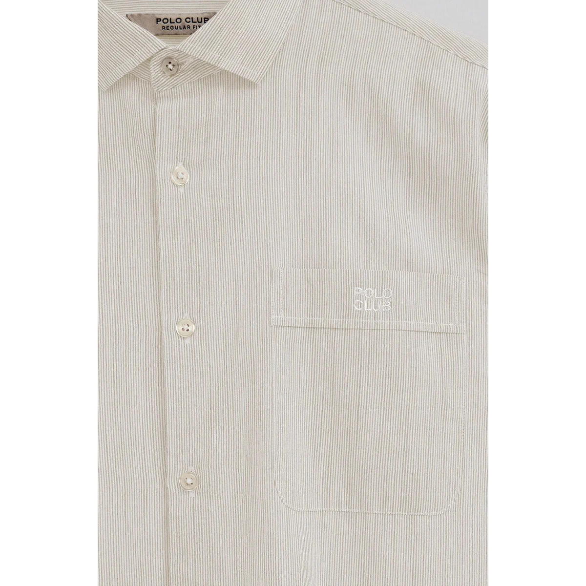 Camisa de rayas cotolino beige de corte regular con bordado Polo Club