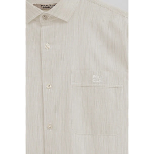 Camisa de rayas cotolino beige de corte regular con bordado Polo Club