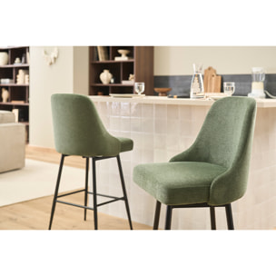Tabourets de bar pivotants 360° en tissu chenille vert kaki et métal H66 cm (lot de 2) HASTA