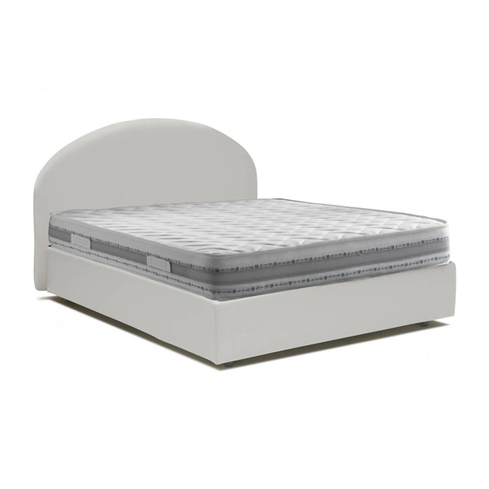 Letto matrimoniale Adelfia, Letto contenitore con rivestimento in ecopelle, 100% Made in Italy, Apertura frontale, con materasso Cm 160x190 incluso, Bianco