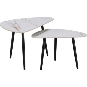 Lot de 2 tables basses gigognes en céramique "Terra" - 49 x 79 x 56 cm - Blanc