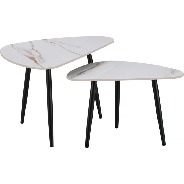 Lot de 2 tables basses gigognes en céramique "Terra" - 49 x 79 x 56 cm - Blanc