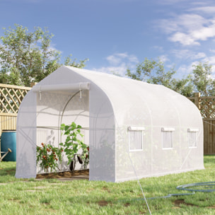 Serre tunnel de jardin 8 m² - 2 portes, 6 fenêtres - métal galvanisé bâche PE blanc
