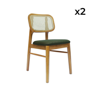 Chaise bohème bois d'hévéa et cannage (lot de 2) MANI