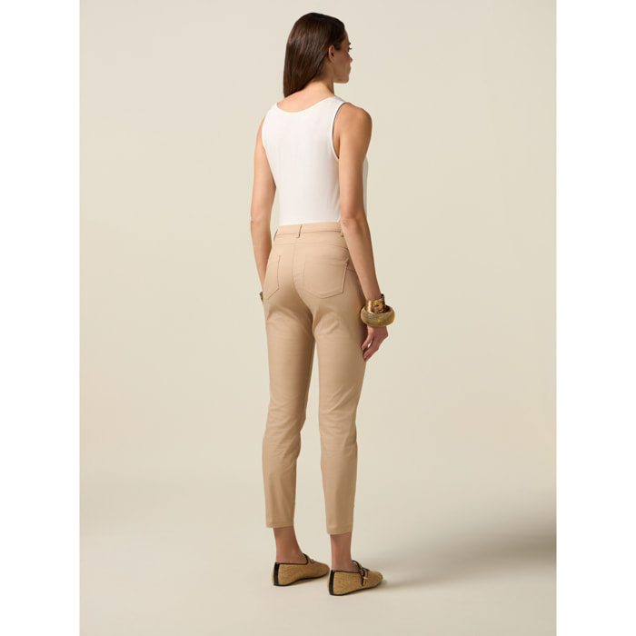 Oltre - Pantalones ajustados de mezcla de algodón - Beige