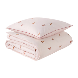 Parure de lit Housse de couette + Taie carrée en percale de coton, DÉLICATESSE, Rose foncé