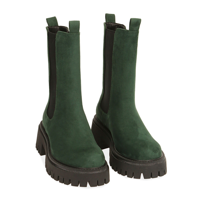 Botas Chelsea de microfibra verdes, tacón 5,5 cm.