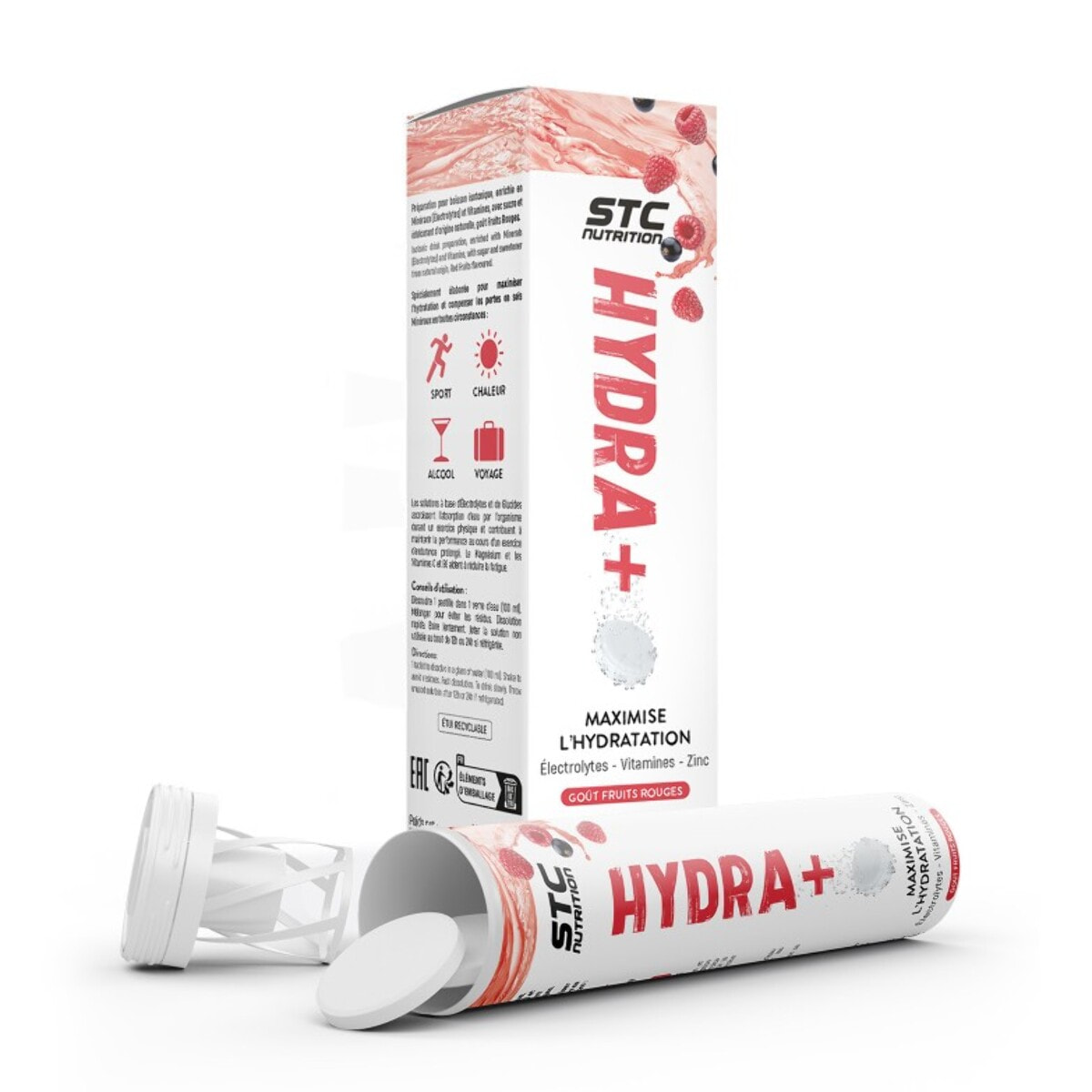 STC NUTRITION - Hydra+ - Préparation pour boisson isotonique à base d'Électrolytes, Vitamines, sucre et édulcorant naturels - Optimise l'hydratation - 20 Pastilles