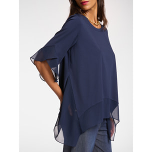 Elena Mirò - T-shirt con bordi in georgette - Blu