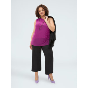 Fiorella Rubino - Top monospalla in tulle con drappeggio - Fucsia