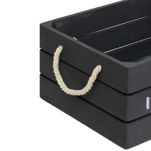 Lot de 3 cagettes bois "Denys" L23/29/35cm gris