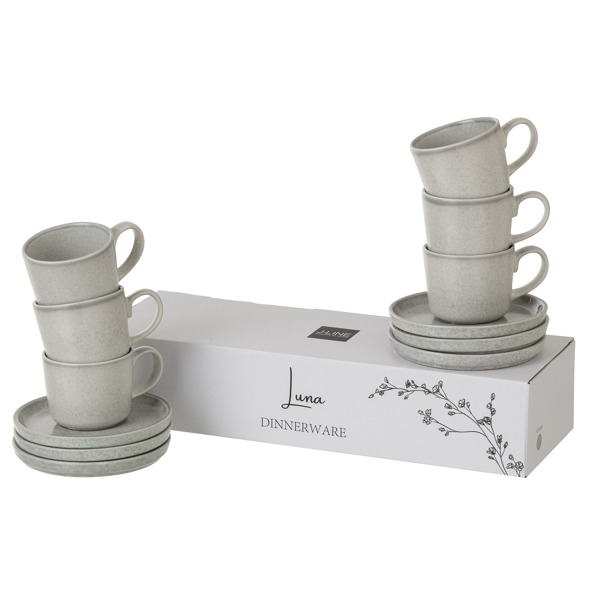 J-Line Tasse + Sous-tasse Luna - céramique - gris clair