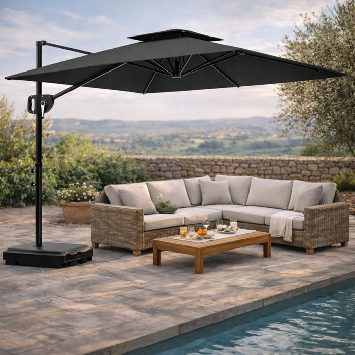 Parasol déporté carré – Manivelle – Bases incluses