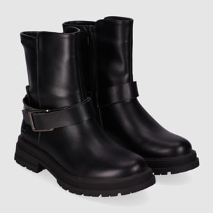 Botines de Piel Sintética - Negro - Tacón: Bajo