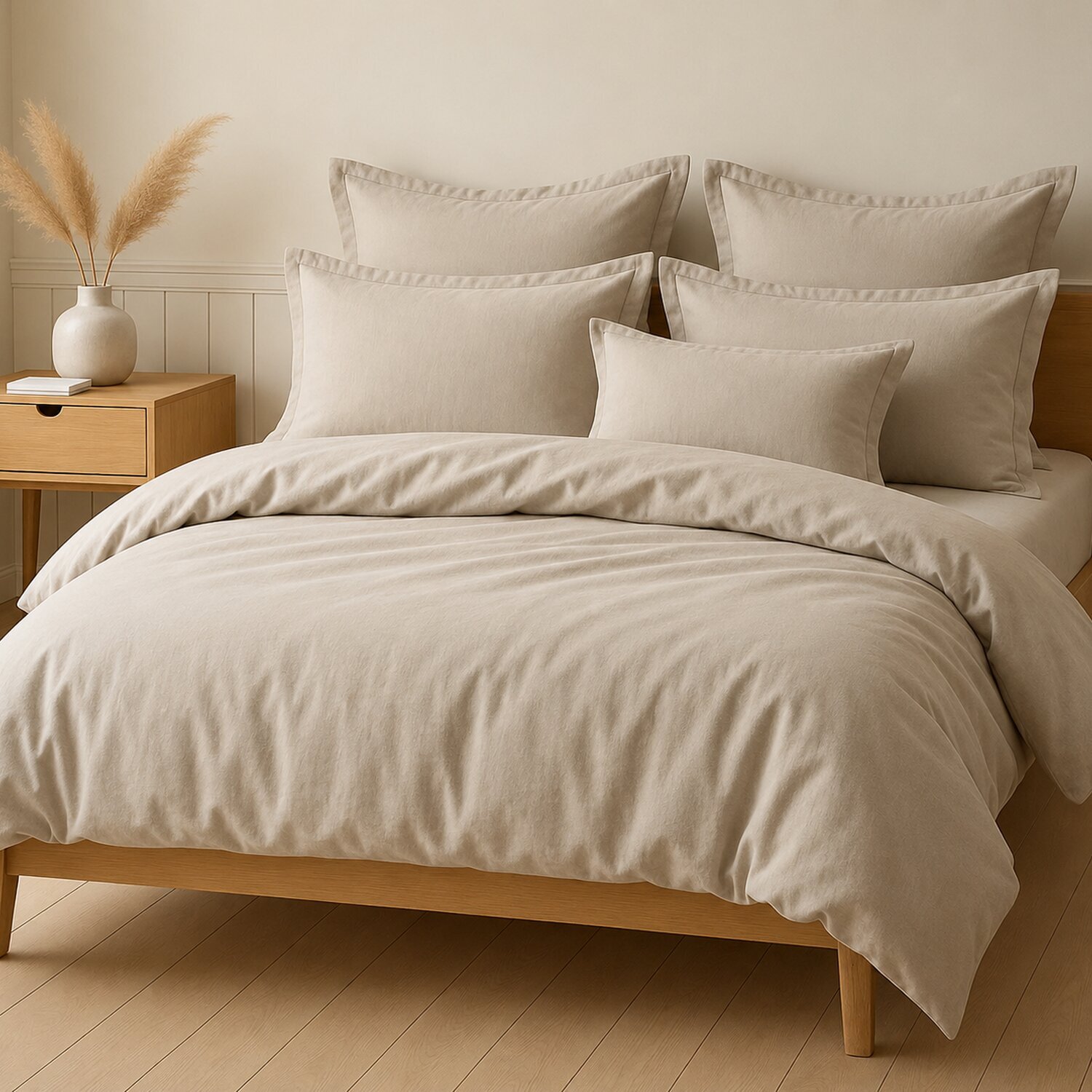 Parure Housse De Couette Uni 100% Coton - Essentiel - Grège