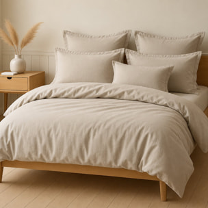 Parure Housse De Couette Uni 100% Coton - Essentiel - Grège