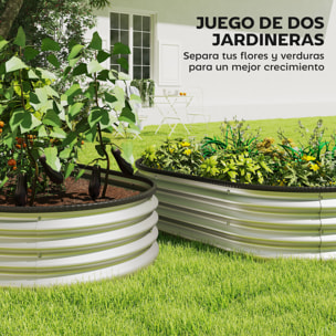 Juego de 2 Jardineras Exterior Grandes de Acero Galvanizado, Huertos Urbanos, Maceteros Exterior Modular con Base Abierta para Plantas, Resistente a la Intemperie, 135x90x30 cm, Plateado