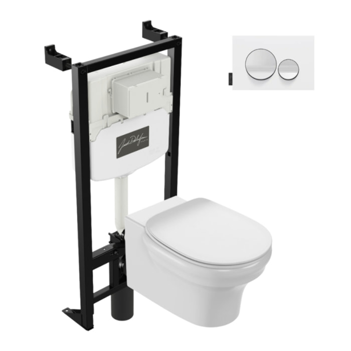 Pack WC suspendu sans bride Cléo 1889 + abattant frein de chute déclipsable + bâti support mur + plaque blanche