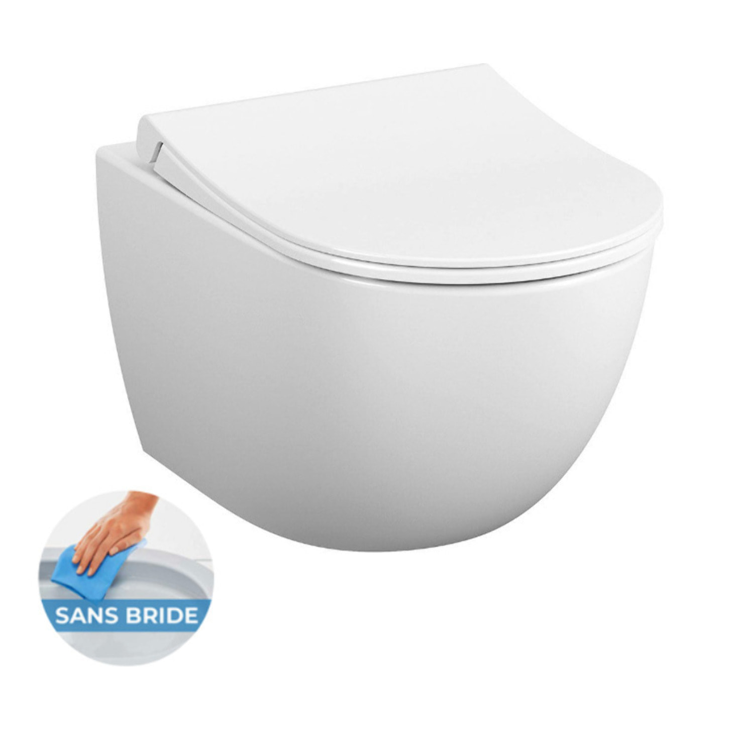 Pack WC Bati-support Geberit + WC Vitra Sento fixations invisibles + Abattant softclose + Plaque blanche (GebSento-B)