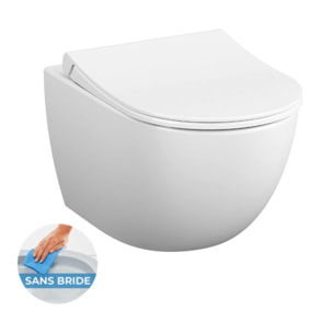 Pack WC Bati-support Geberit + WC Vitra Sento fixations invisibles + Abattant softclose + Plaque blanche (GebSento-B)