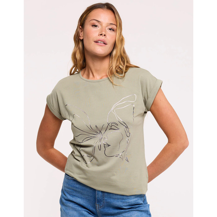 Camiseta Estampado Mariposa Caqui - Kalosama