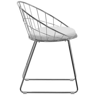 Lot de 2 chaises en métal chromé et coussin blanc ALEX