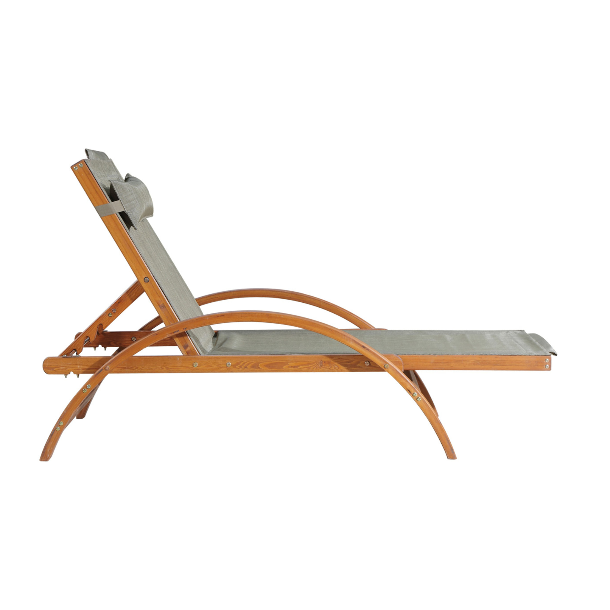 Transat en bois et toile PVC gris olive ACATE