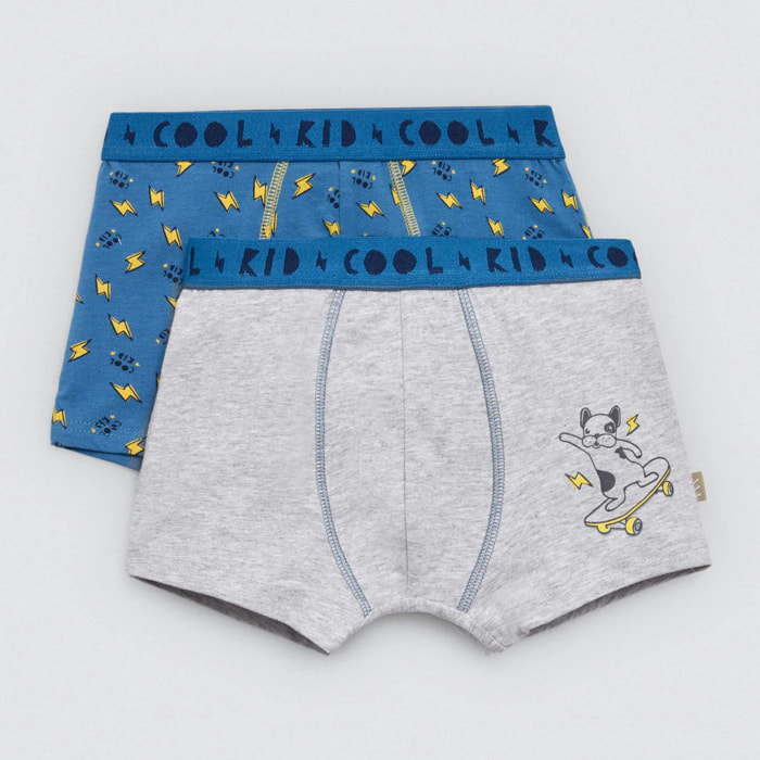 Confezione da 2 boxer in cotone per bambini con stampa di un fulmine e un cane